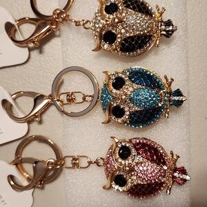WISE OWL Lge. 🦉Big Eyes 👀 Rhinestones charm/keyring.  1 pc